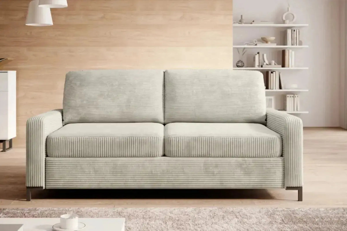 Canapé lit TREVISO à matelas intégré en tissu côtelé beige chez TIKAYLA