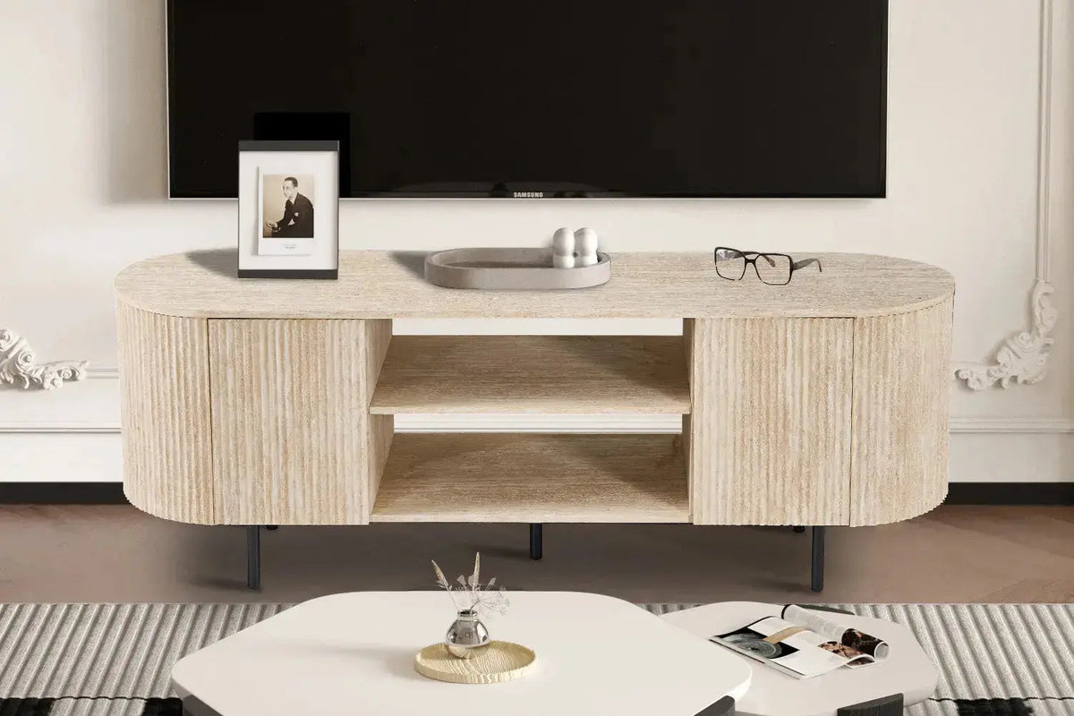 Meuble TV LYANE effet travertin beige - 160 cm