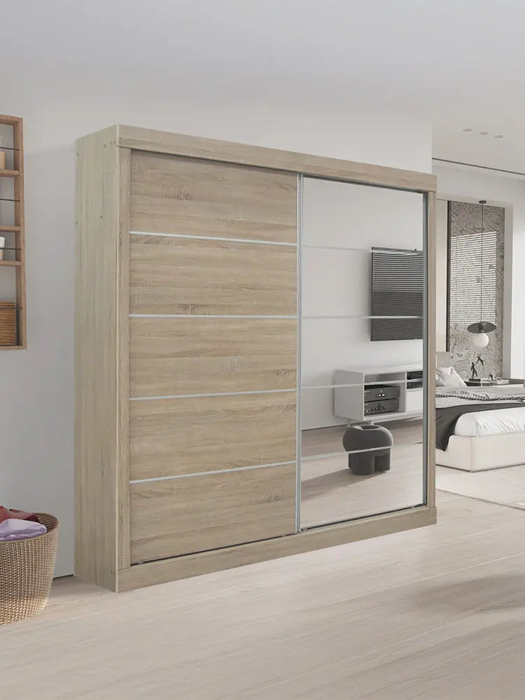 Armoire de chambre 2, 3 ou 4 portes avec miroir, coulissante ou battante TIKAYLA
