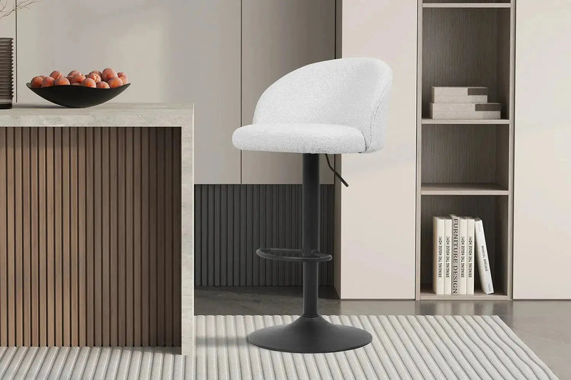 Tabouret de bar blanc en tissu bouclé