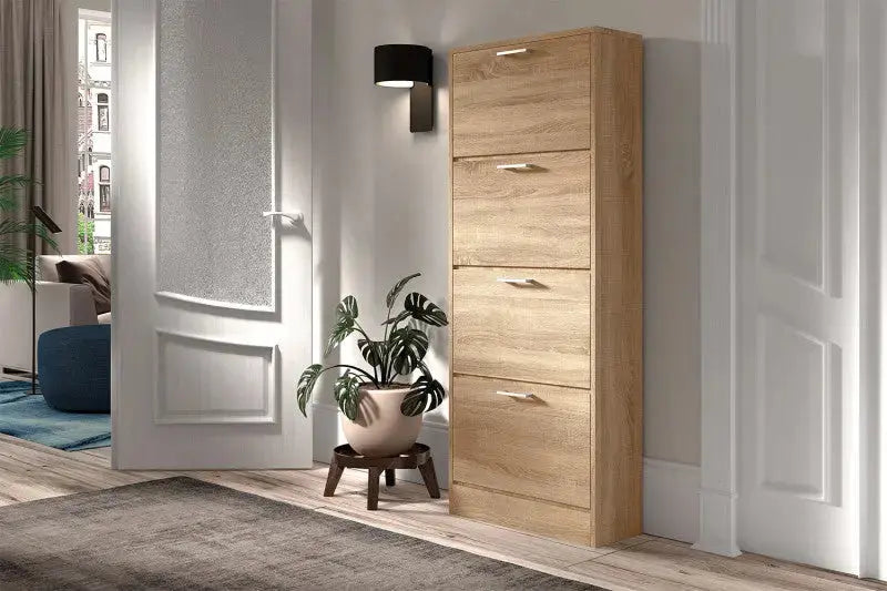 Meuble à chaussures avec miroir et tiroirs, finition chêne sonoma TIKAYLA