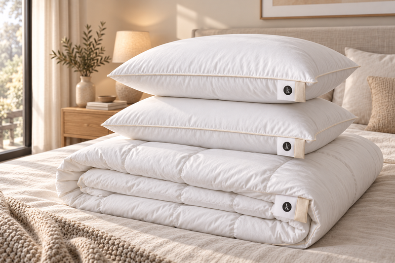 Pack Nuit 160 – couette 240x260 et 2 oreillers 60x60 en duvet TIKAYLA