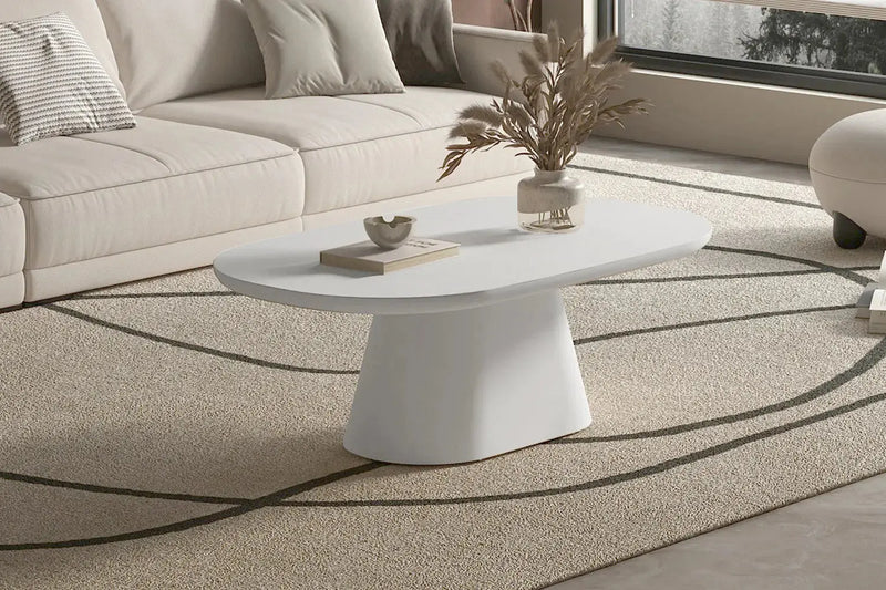 Table Basse Ovale Effet Ciment Ecru TAVINA - 120 cm ROUSSEAU