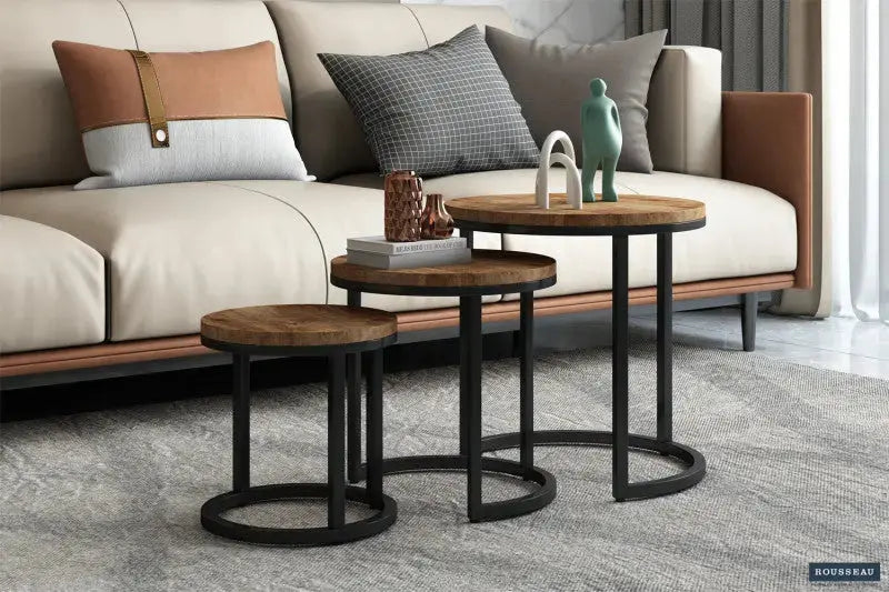 Table d'appoint ronde ou gigogne en bois, métal ou effet marbre TIKAYLA