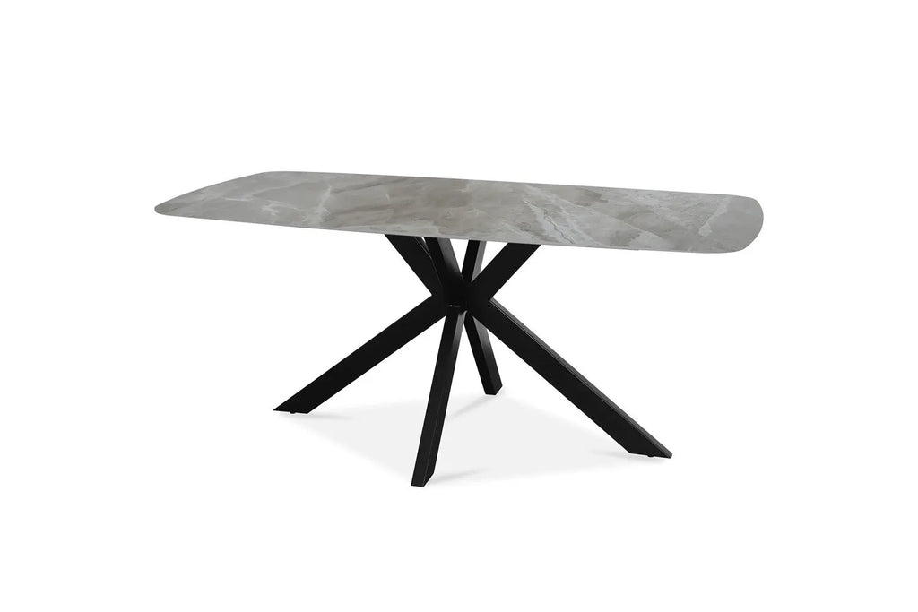 APOLLINA - Table à manger Ovale en Pierre Blanc - 180 x 90 cm - Gris Italien ROUSSEAU