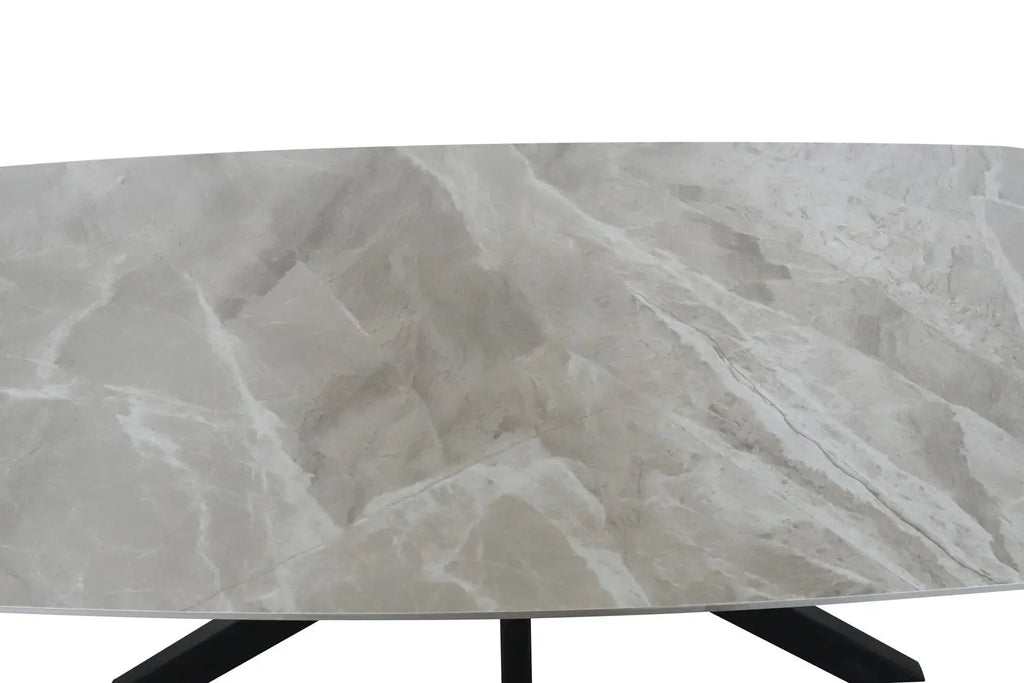 APOLLINA - Table à manger Ovale en Pierre Blanc - 180 x 90 cm - Gris Italien ROUSSEAU