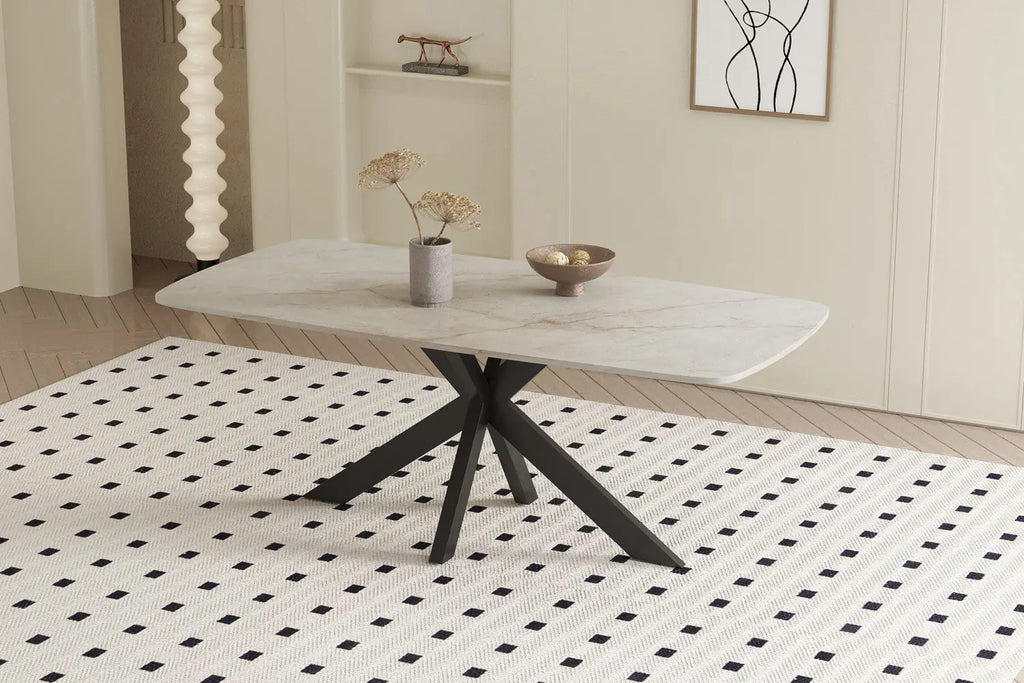 APOLLINA - Table à manger Ovale en Pierre Blanc - 180 x 90 cm - Shakespear Beige ROUSSEAU