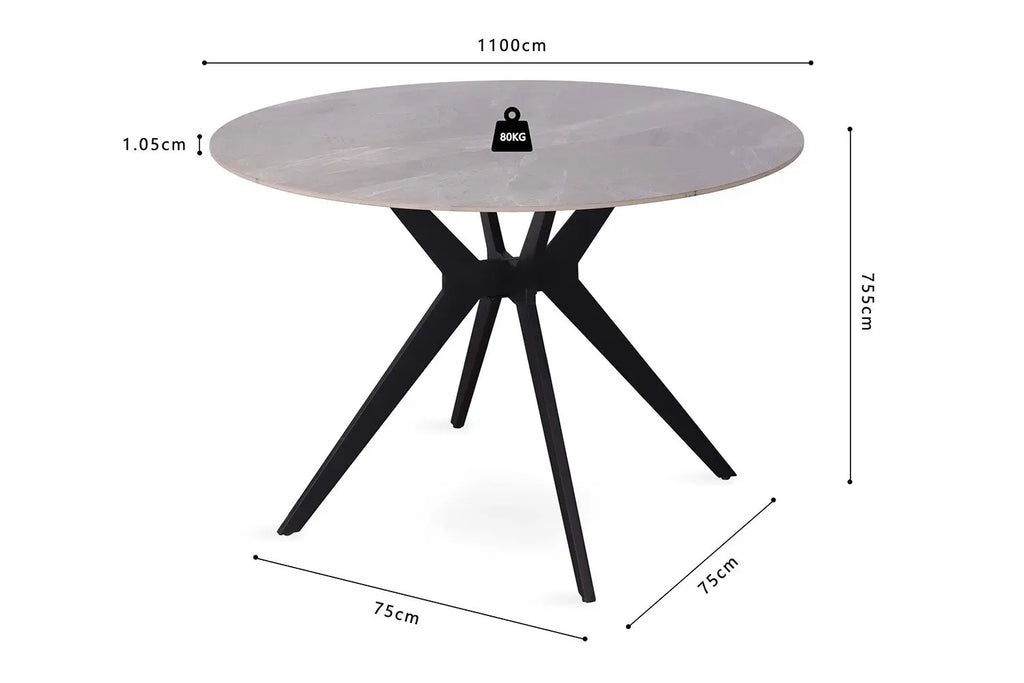 APOLLINA - Table à manger Ronde Pierre Brillante - 110 cm - Gris Italien ROUSSEAU