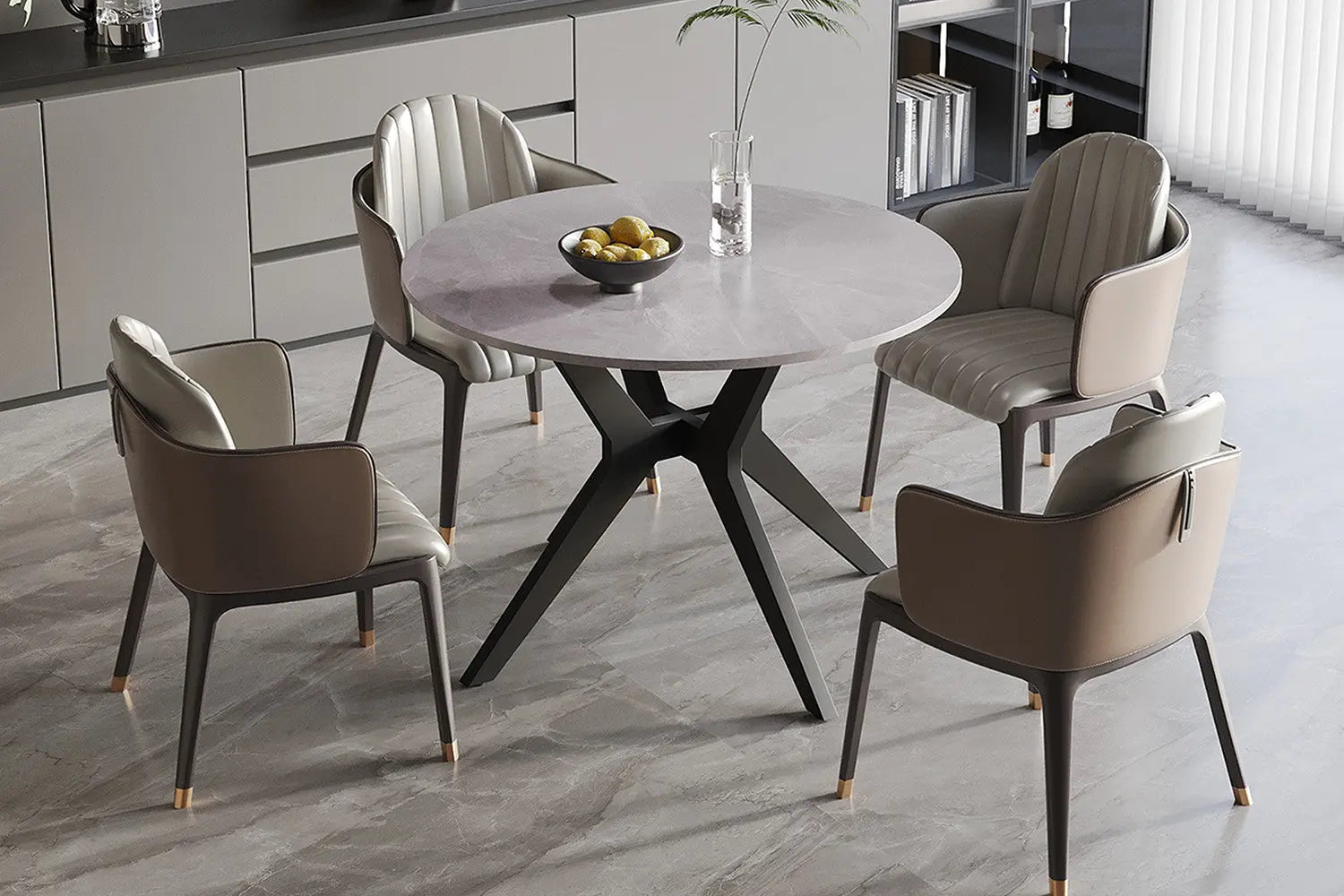 Table ronde APOLLINA en pierre brillante gris italien de 110 cm - ROUSSEAU chez TIKAYLA