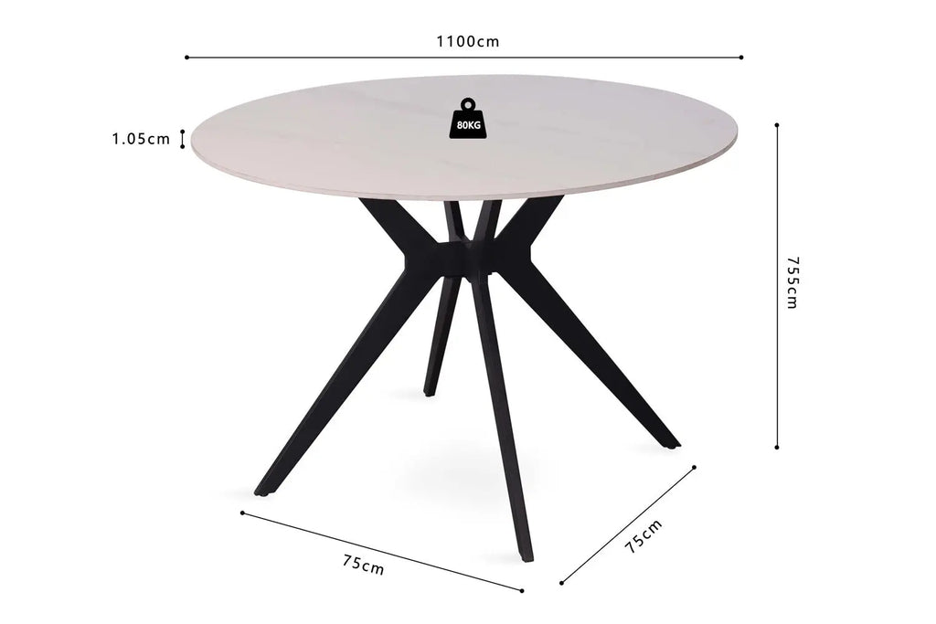 APOLLINA - Table à manger Ronde Pierre Brillante - 110 cm - Snow Blanc ROUSSEAU
