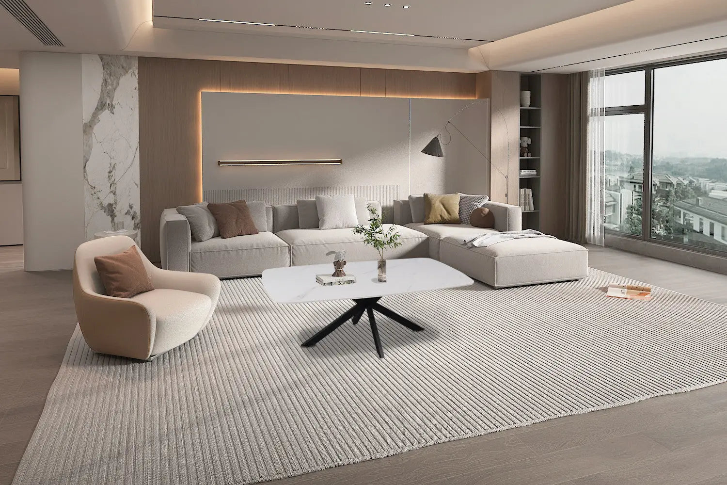 APOLLINA - Table basse Ovale en Pierre - 130 x 70 cm - Blanc ROUSSEAU