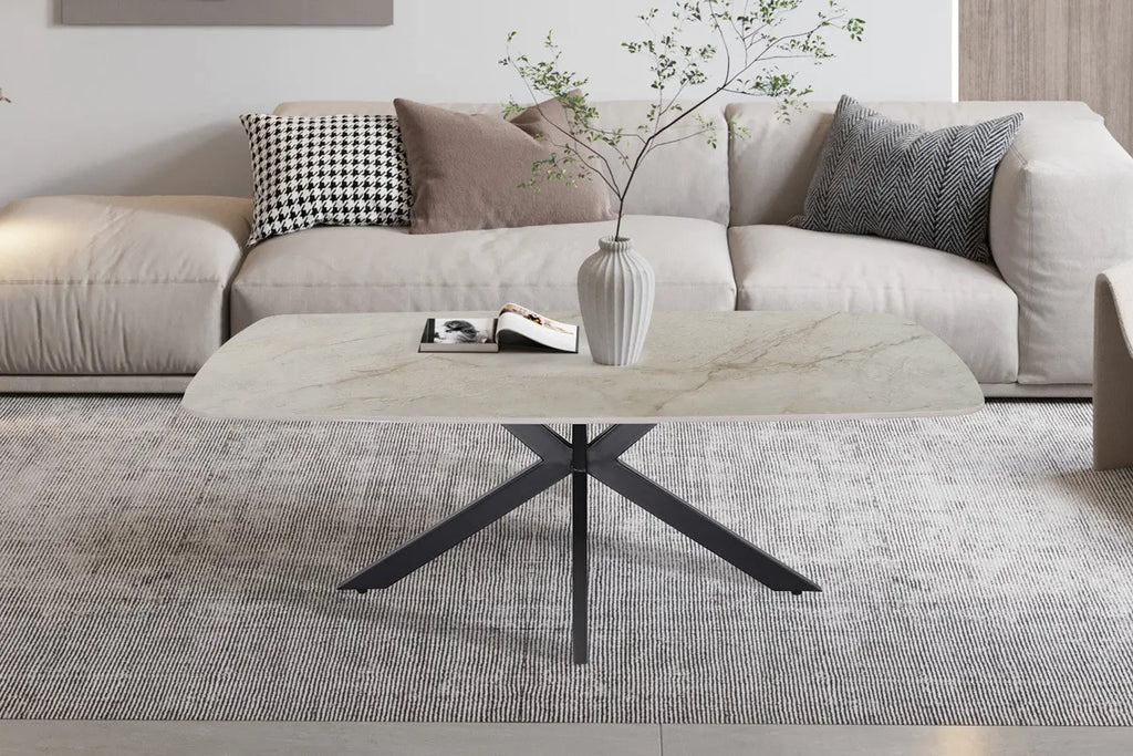 APOLLINA - Table basse Ovale en Pierre - 130 x 70 cm - Shakespear Beige ROUSSEAU