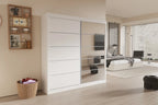 Armoire 2 portes coulissante avec porte miroir MIKA blanc - 182,5 cm - TIKAYLA
