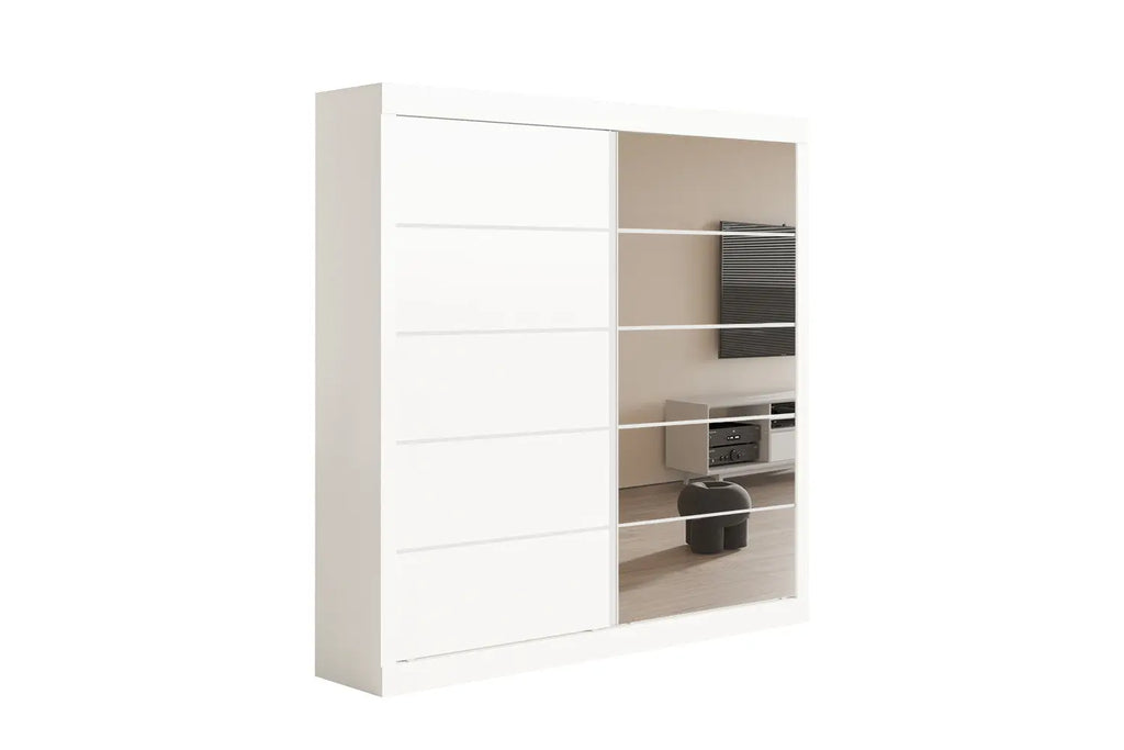 Armoire 2 portes coulissante avec porte miroir MIKA blanc - 182.5 cm TIKOYA