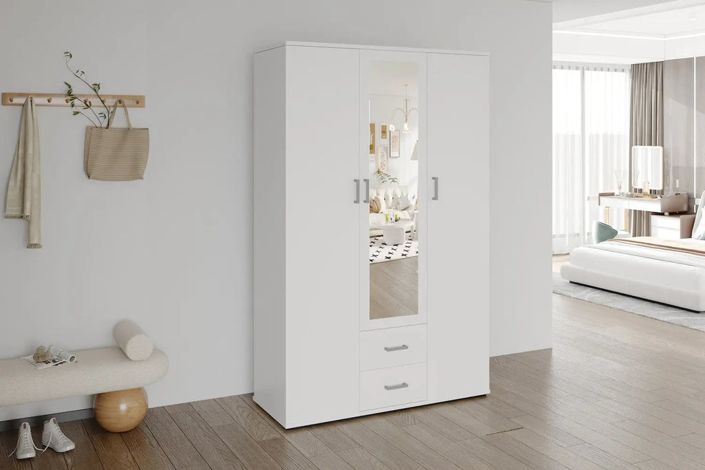 Armoire  3 portes avec miroir MARCO blanc - 120 cm TIKOYA