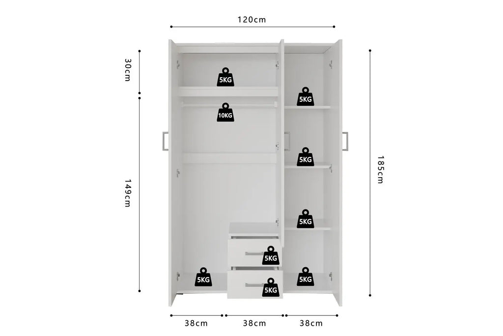 Armoire  3 portes avec miroir MARCO blanc - 120 cm TIKOYA
