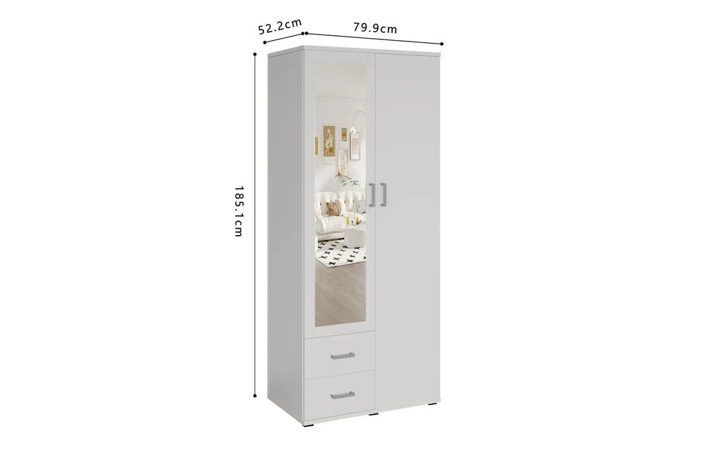 Armoire 3 portes avec miroir MARCO blanc - 80 cm TIKOYA