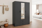 Armoire 3 portes avec miroir MARCO gris foncé - 120 cm - TIKAYLA