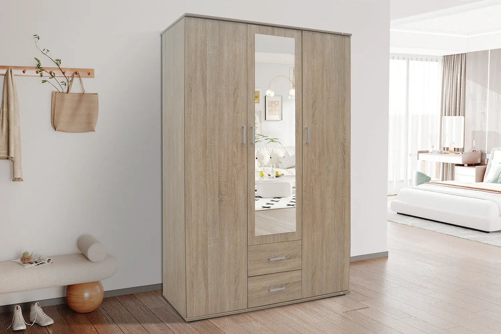 Armoire 3 portes avec miroir MARCO sonoma - 120 cm TIKOYA