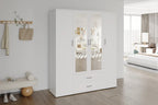 Armoire 4 portes avec 2 miroirs MARCO blanc - 160 cm - TIKAYLA