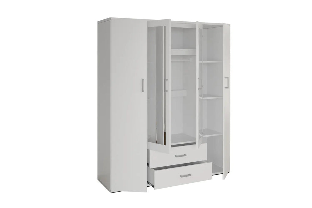 Armoire 4 portes avec 2 miroirs MARCO blanc - 160 cm TIKOYA
