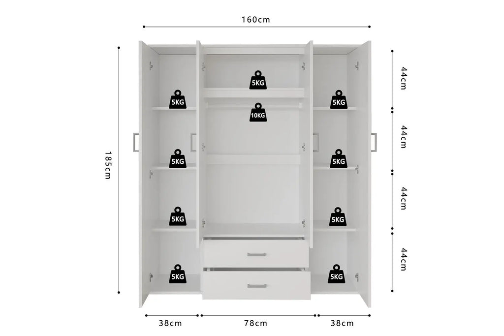 Armoire 4 portes avec 2 miroirs MARCO blanc - 160 cm TIKOYA