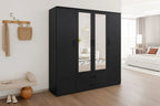 Armoire 4 portes avec 2 miroirs MARCO gris foncé - 160 cm - TIKAYLA