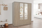 Armoire 4 portes avec 2 miroirs MARCO sonoma - 160 cm - TIKAYLA