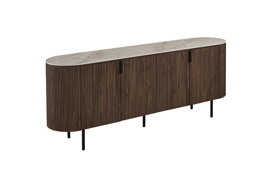 Buffet VEKO 200 cm - intérieur rangement portes ouvertes