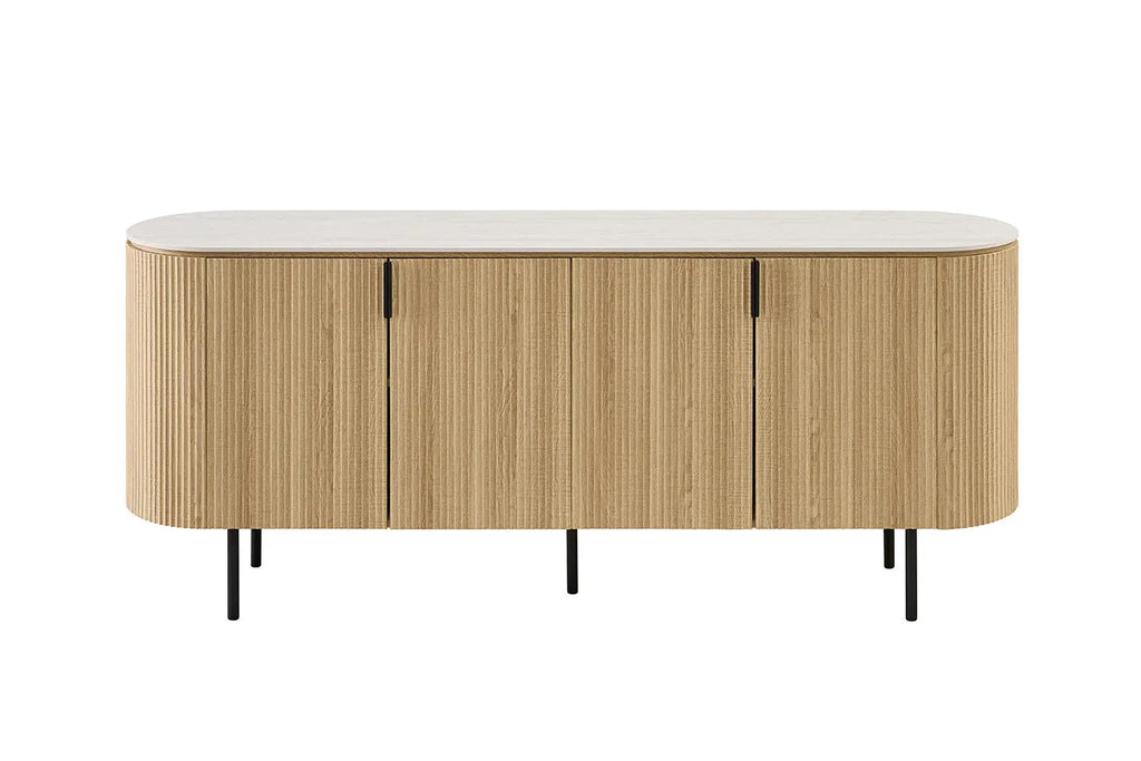 Buffet 200 cm Décor Chêne et Plateau Pierre Frittée VEKO - 200 x 45 cm