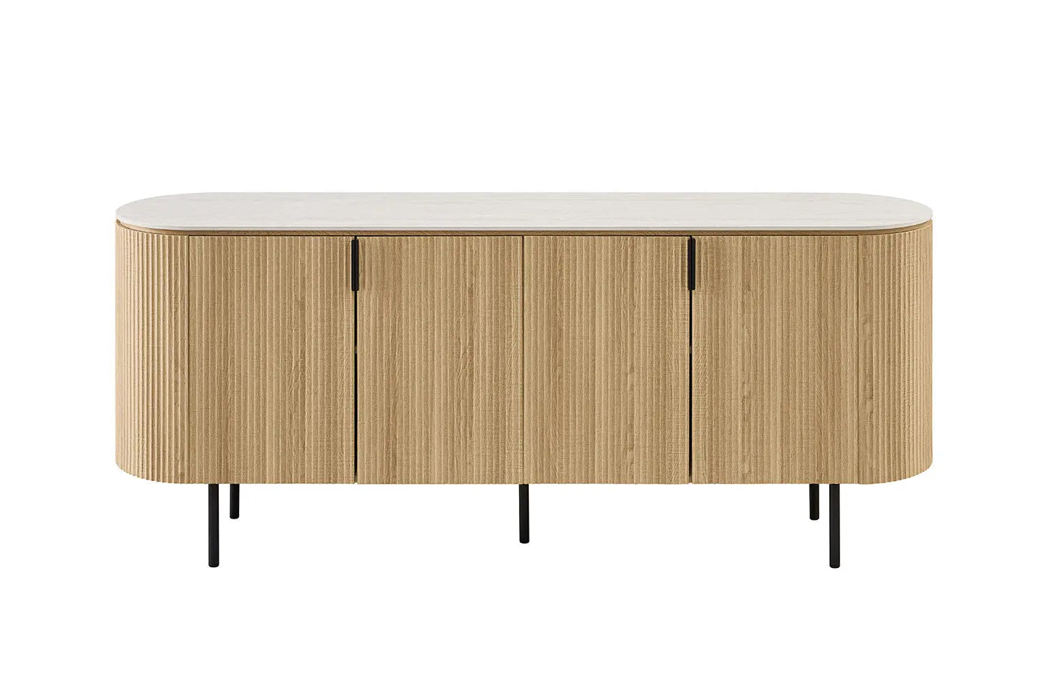 Buffet 200 cm Décor Chêne et Plateau Pierre Frittée VEKO - 200 x 45 cm