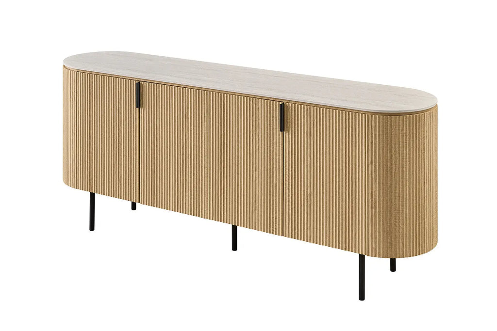 Buffet 200 cm Décor Chêne et Plateau Pierre Frittée VEKO - 200 x 45 cm