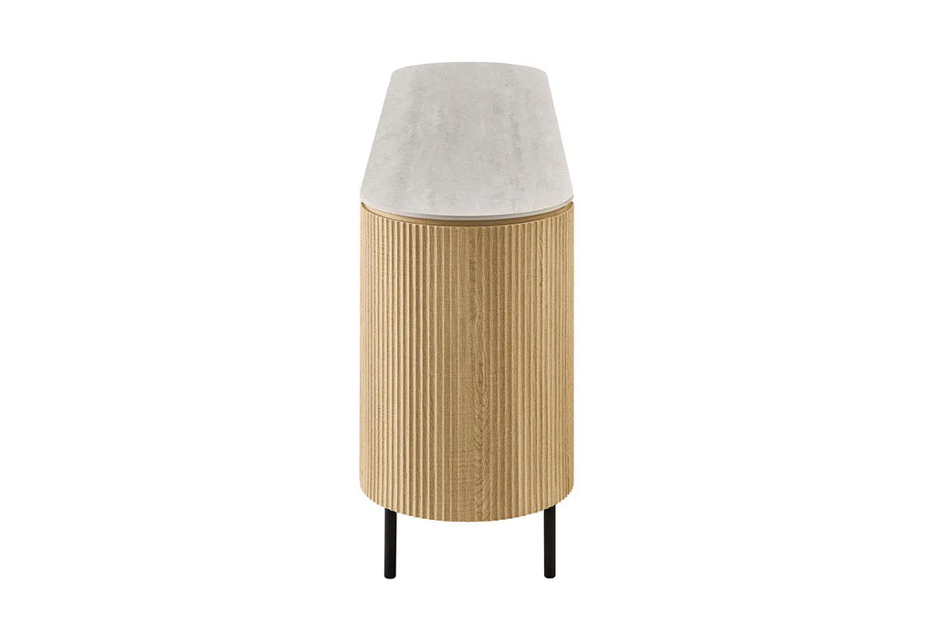 Buffet 200 cm Décor Chêne et Plateau Pierre Frittée VEKO - 200 x 45 cm