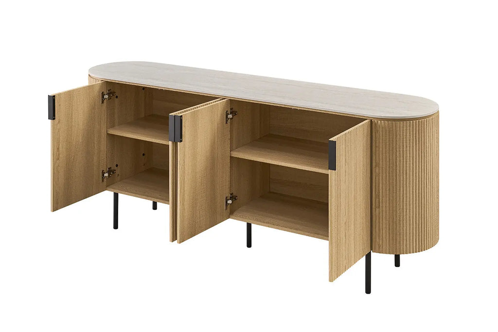 Buffet 200 cm Décor Chêne et Plateau Pierre Frittée VEKO - 200 x 45 cm