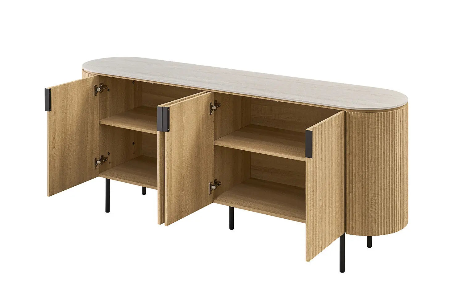 Buffet 200 cm Décor Chêne et Plateau Pierre Frittée VEKO - 200 x 45 cm