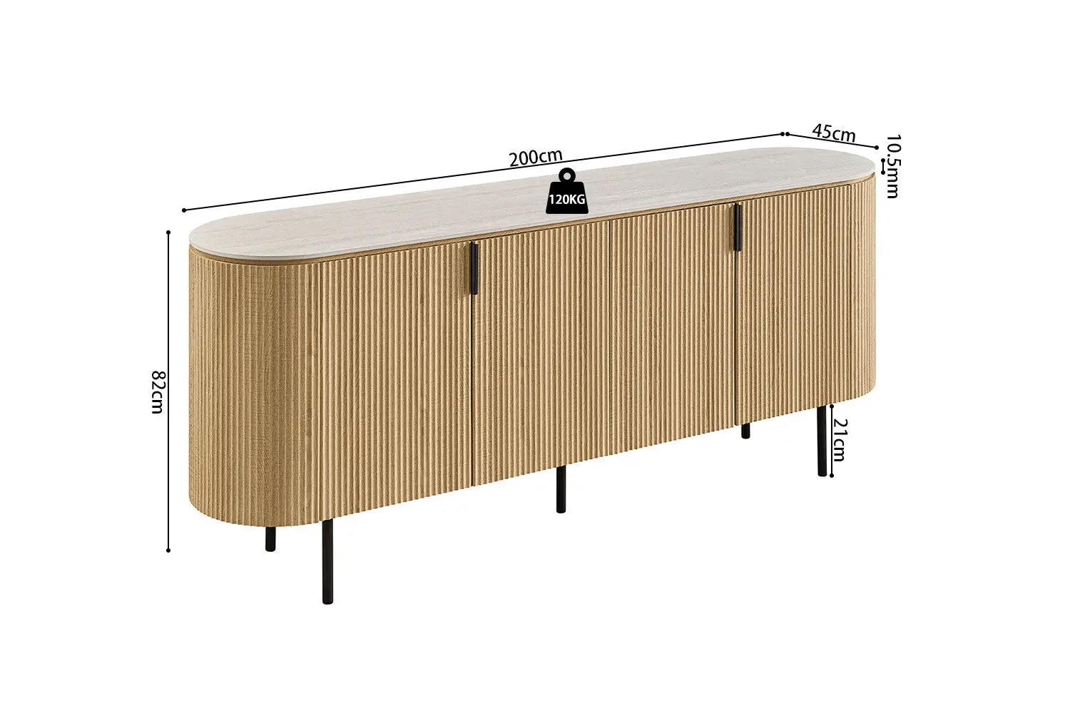 Buffet 200 cm Décor Chêne et Plateau Pierre Frittée VEKO - 200 x 45 cm