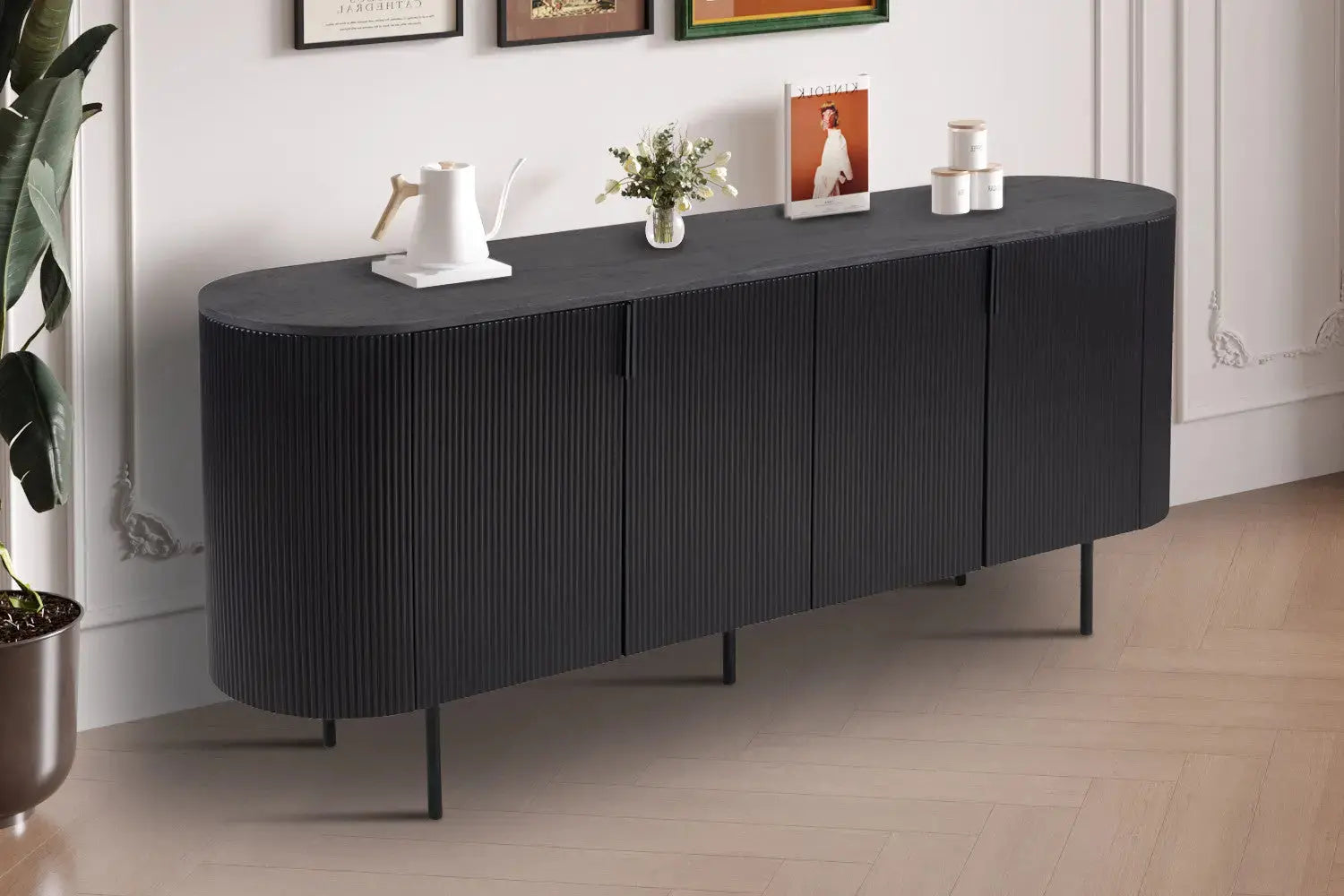 Buffet LYANE effet brun foncé, 200 cm - TIKAYLA