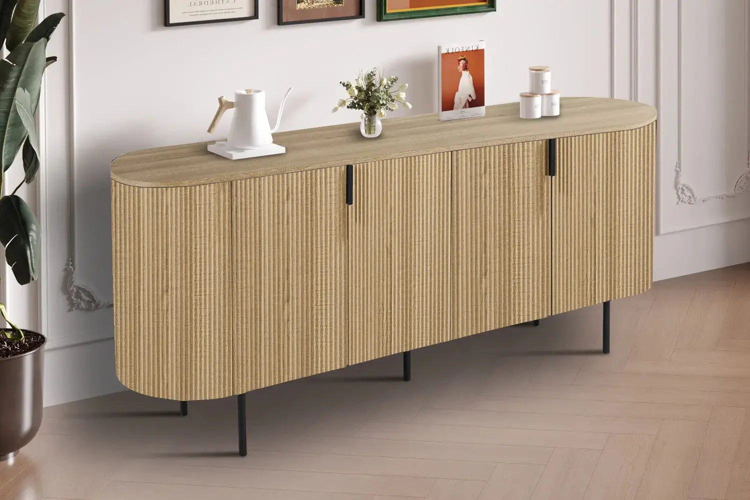 Buffet LYANE effet chêne naturel, 200 cm - TIKAYLA