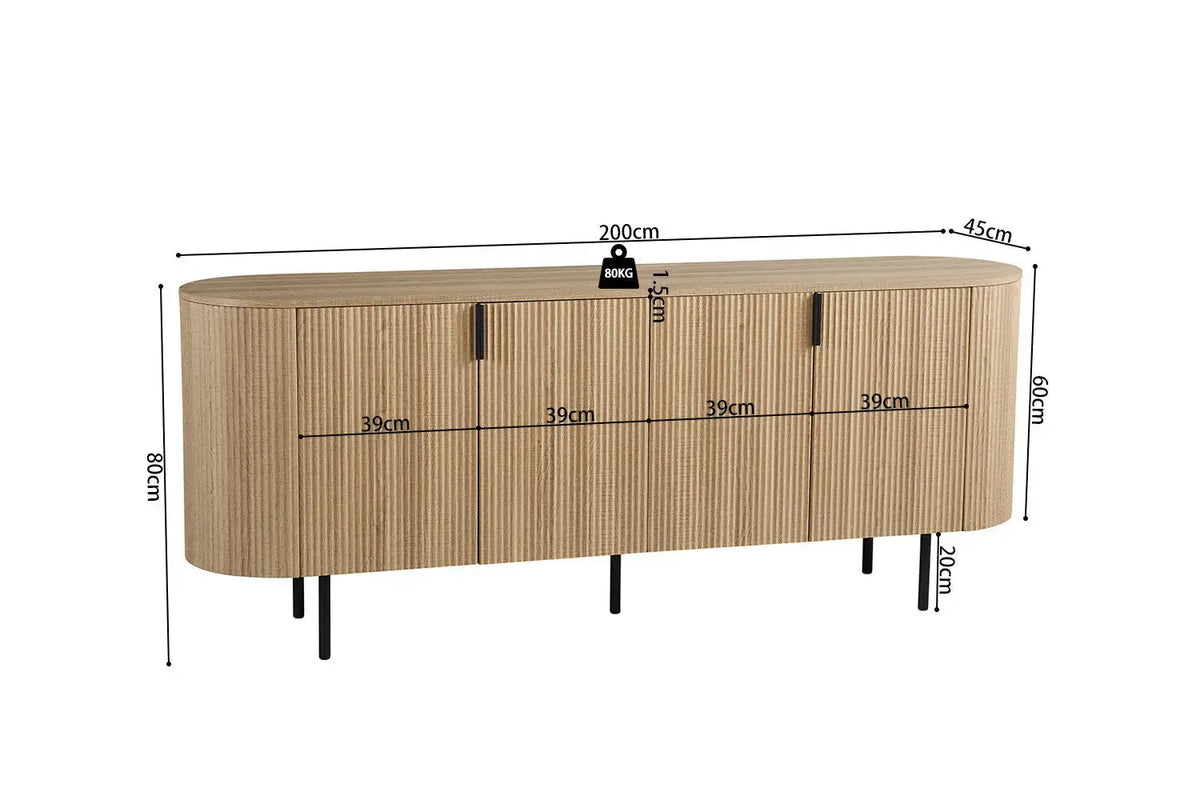 Buffet LYANE effet chêne naturel, piètement métal - TIKAYLA