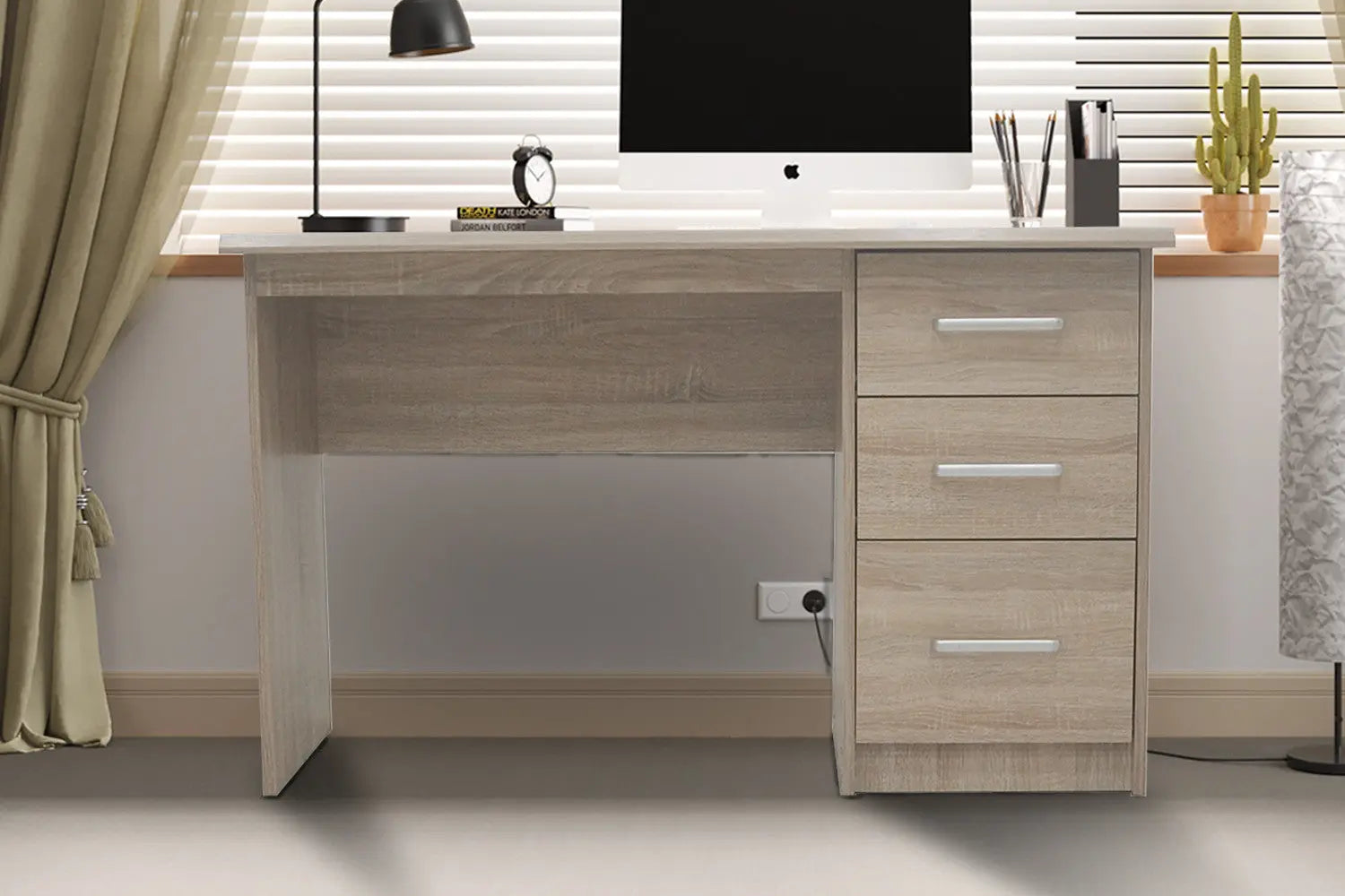 Bureau MATIS 3 tiroirs finition sonoma, plateau 121 x 60 cm - TIKAYLA