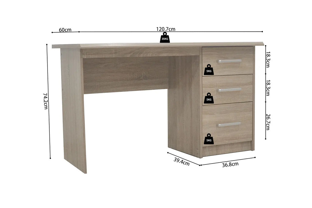 Schema coté du bureau MATIS 75 x 121 x 60 cm - TIKAYLA