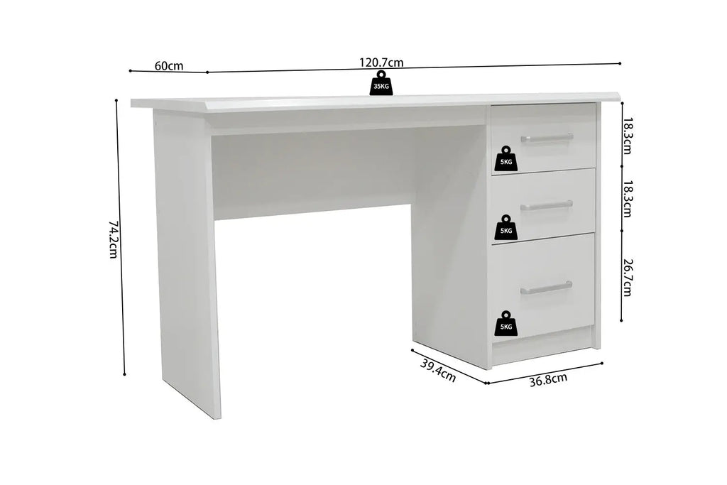Schema coté du bureau MATIS blanc 75 x 121 x 60 cm - TIKAYLA
