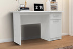 Bureau MILO 1 tiroir 1 porte finition blanche, plateau 121 x 60 cm - TIKAYLA