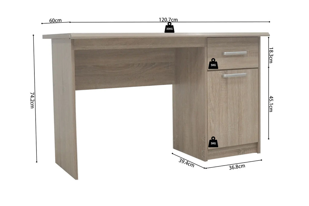 Schema cote du bureau MILO sonoma 75 x 121 x 60 cm - TIKAYLA