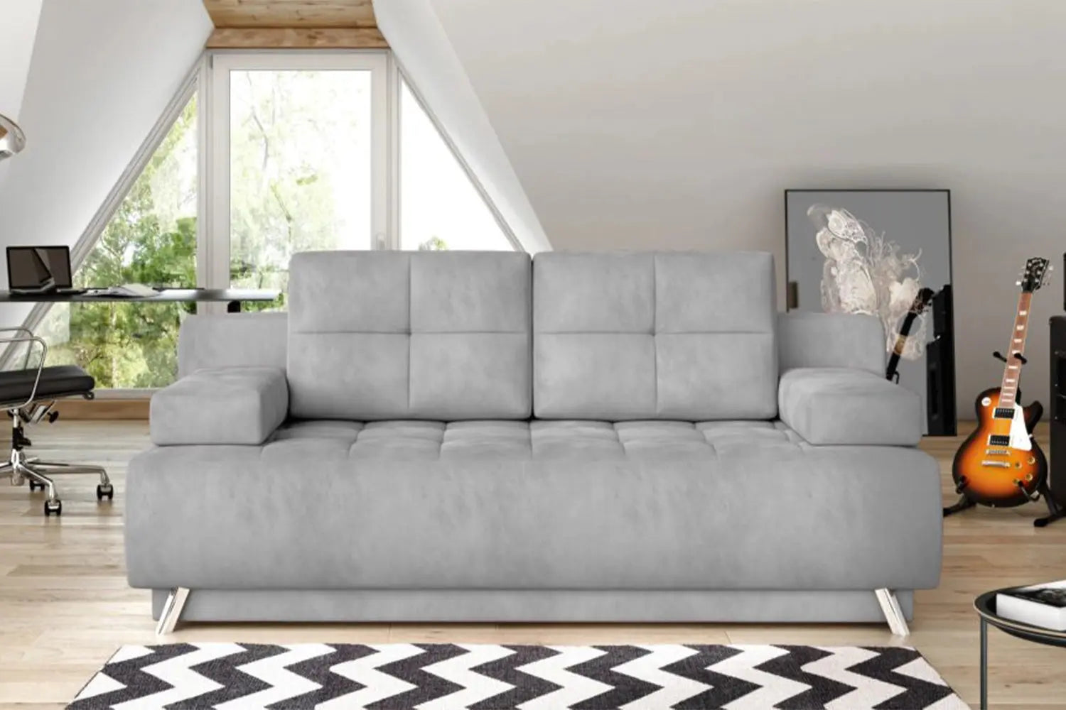 Canapé droit convertible avec rangement CORTINA, 197 x 94 cm, dans un petit salon chez TIKAYLA