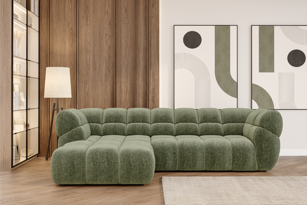 Canapé d'angle PISTOIA à assise coulissante électrique, 299 x 180 cm