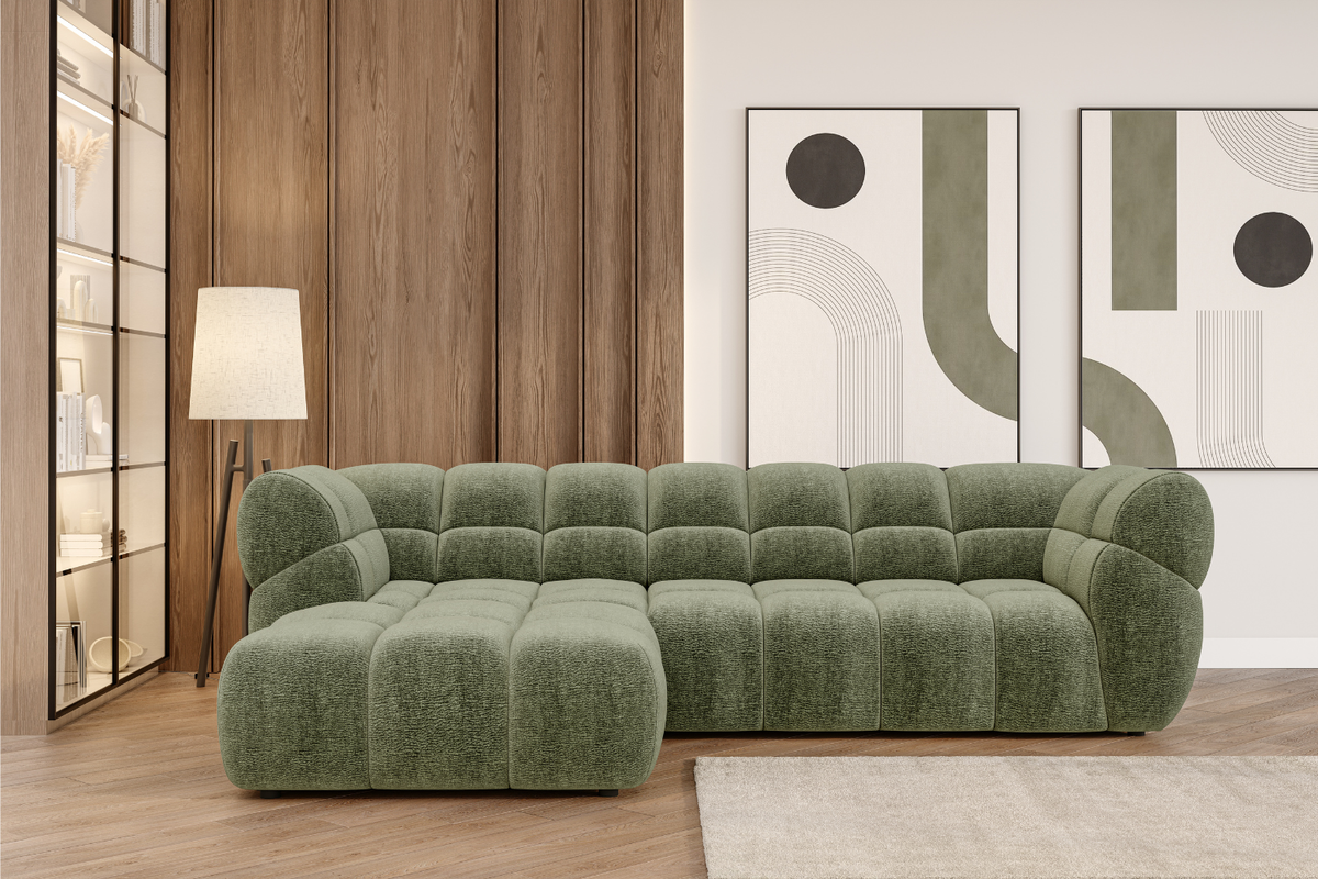 Canapé d'angle PISTOIA à assise coulissante électrique, 299 x 180 cm
