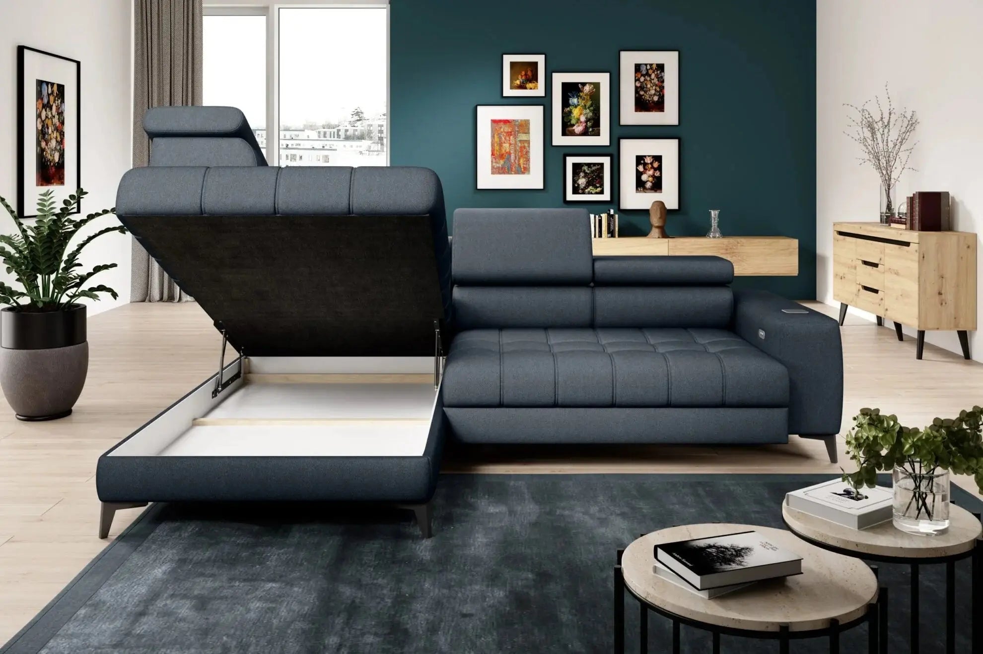 Canapé d'angle Convertible Électrique avec Coffre de Rangement BAGGIO - 280 x 196 cm WERSAL