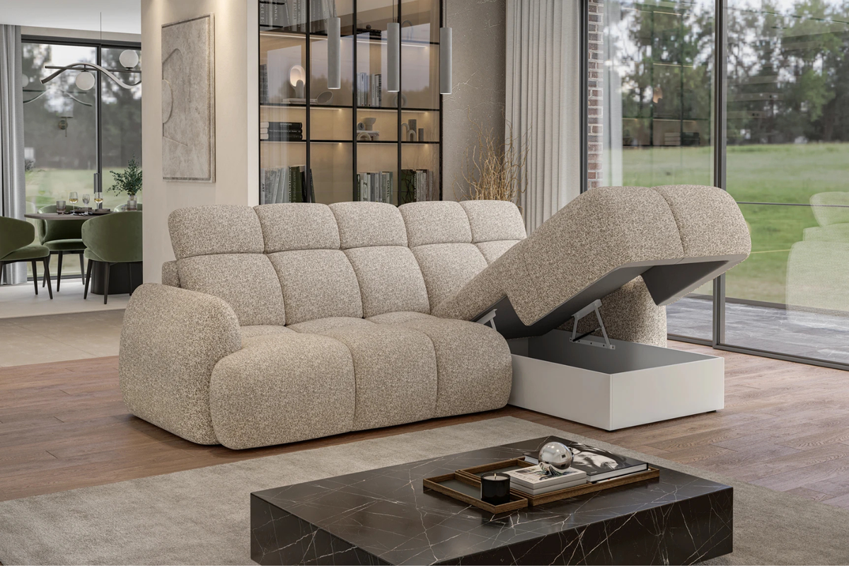 Canapé d'angle RECCO, couchage déplié de 120 x 236 cm