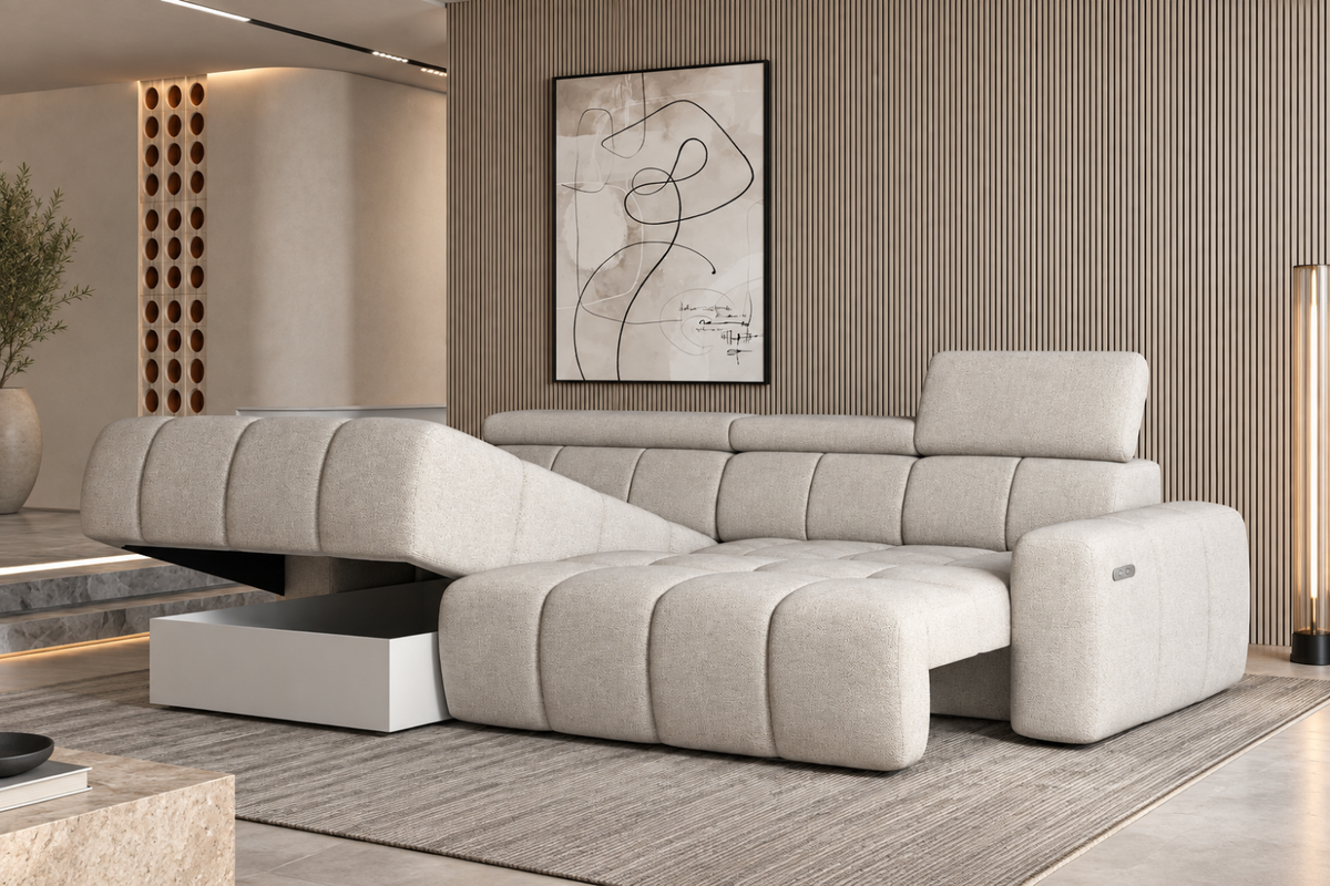 Canapé d'angle ERICE à assise avance-recule, 282 x 185 cm